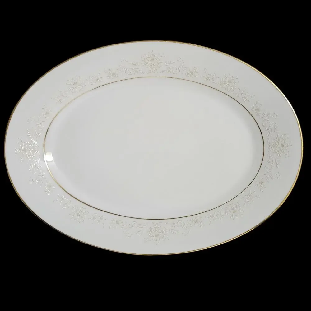 Noritake Dearest 2034 Oval Serving Platter Fine China Japan Gold Trim